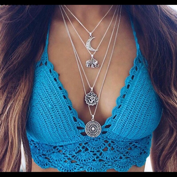 Moon Ohm Multilayer Chain Choker Pendant Necklace - Picture 4 of 4